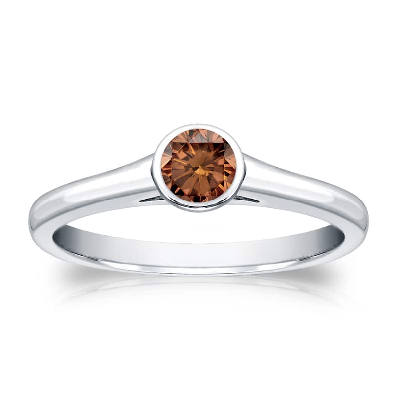 Auriya 1/4cttw Round Bezel Set Solitaire Brown Diamond Ring 14k Gold