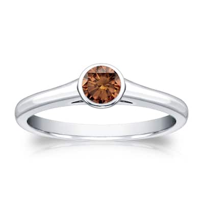 Auriya 1/4cttw Round Bezel Set Solitaire Brown Diamond Ring 14k Gold