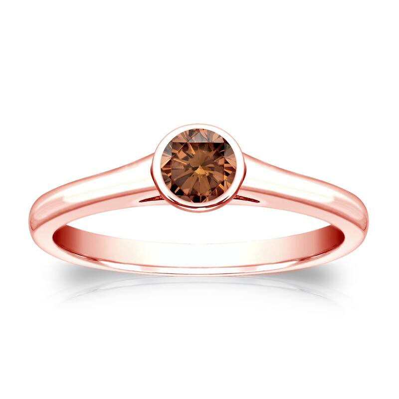 Auriya 1/4cttw Round Bezel Set Solitaire Brown Diamond Ring 14k Gold
