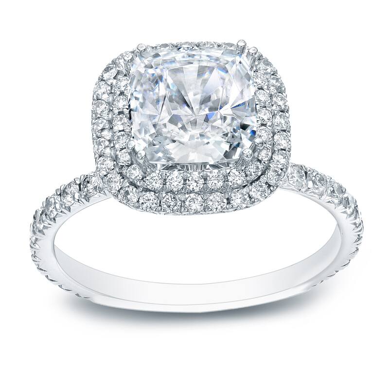 Auriya 14k Gold 1 3/4ct TDW Certified Cushion Cut Diamond Halo Engagement Ring - 4 - White