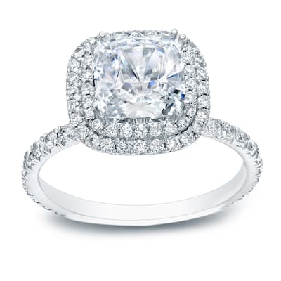 Auriya 14k Gold 1 3/4ct TDW Certified Cushion Cut Diamond Halo Engagement Ring