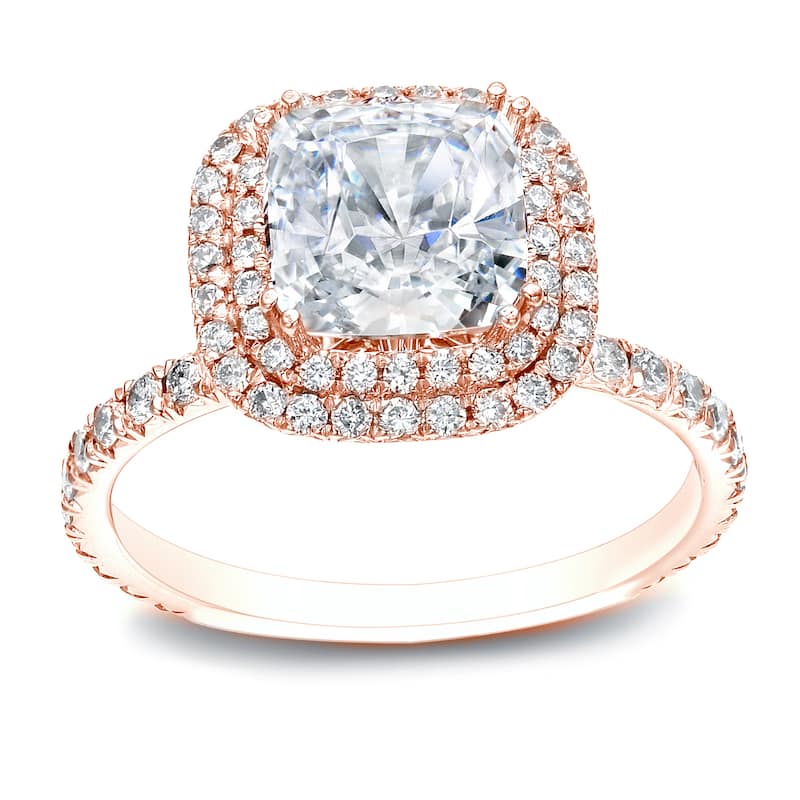 Auriya 14k Gold 1 3/4ct TDW Certified Cushion Cut Diamond Halo Engagement Ring - 4 - Rose