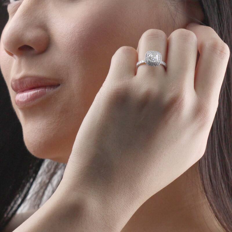 Auriya 14k Gold 1 3/4ct TDW Certified Cushion Cut Diamond Halo Engagement Ring