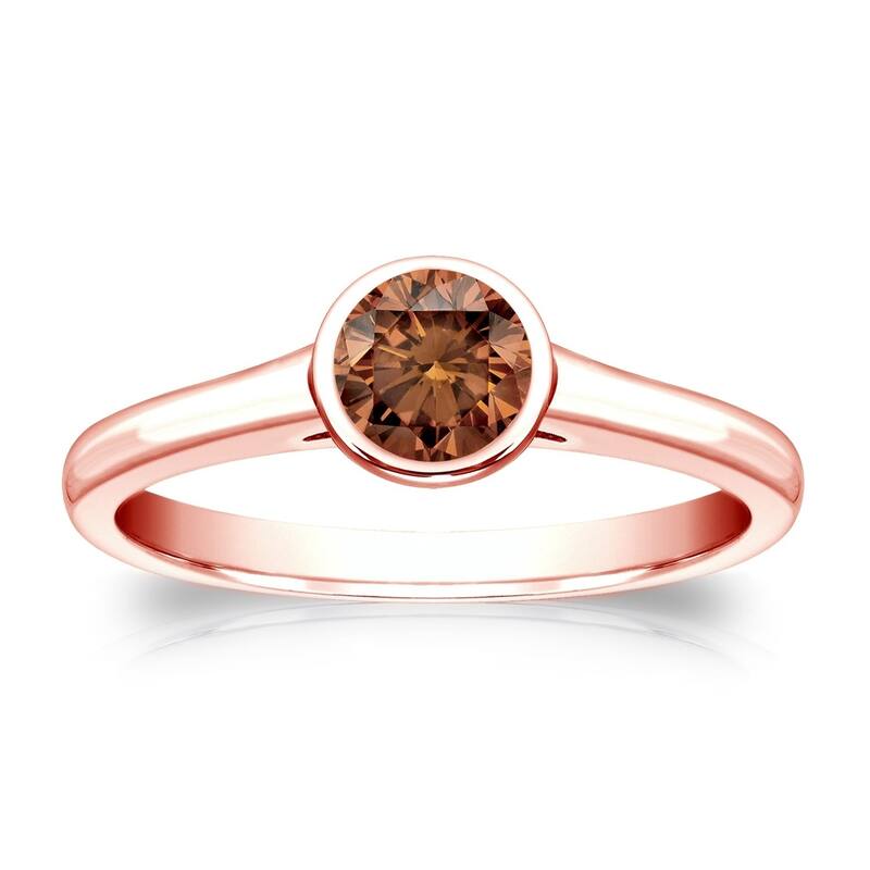Auriya 1/3cttw Round Bezel Set Solitaire Brown Diamond Ring 14k Gold - 4 - Rose