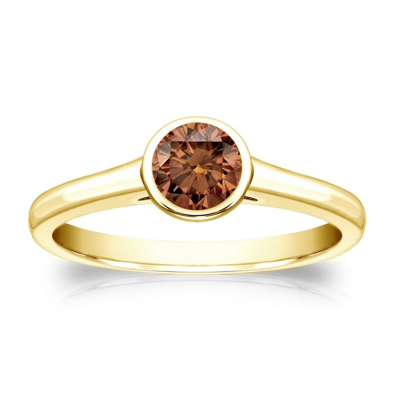 Auriya 1/3cttw Round Bezel Set Solitaire Brown Diamond Ring 14k Gold - 4 - Yellow