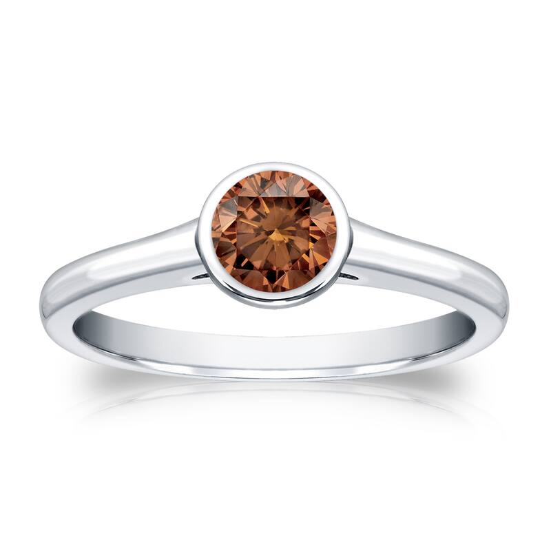 Auriya 1/3cttw Round Bezel Set Solitaire Brown Diamond Ring 14k Gold