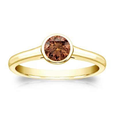 Auriya 1/3cttw Round Bezel Set Solitaire Brown Diamond Ring 14k Gold