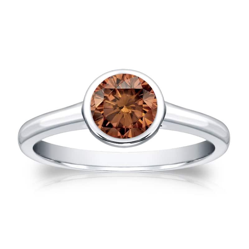 Auriya 1/2cttw Round Bezel Set Solitaire Brown Diamond Ring 14k Gold - 4 - White
