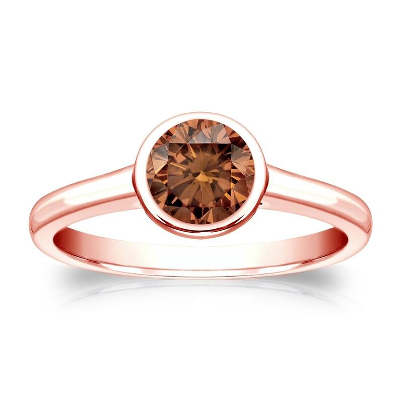 Auriya 1/2cttw Round Bezel Set Solitaire Brown Diamond Ring 14k Gold - 4 - Rose