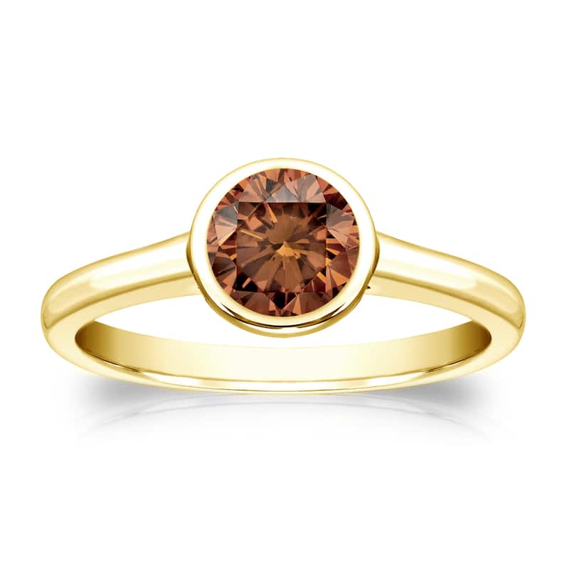 Auriya 1/2cttw Round Bezel Set Solitaire Brown Diamond Ring 14k Gold