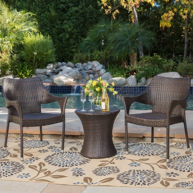 Christopher Knight Home 3-Piece Outdoor Wicker Chat Set with Cushions - N/A