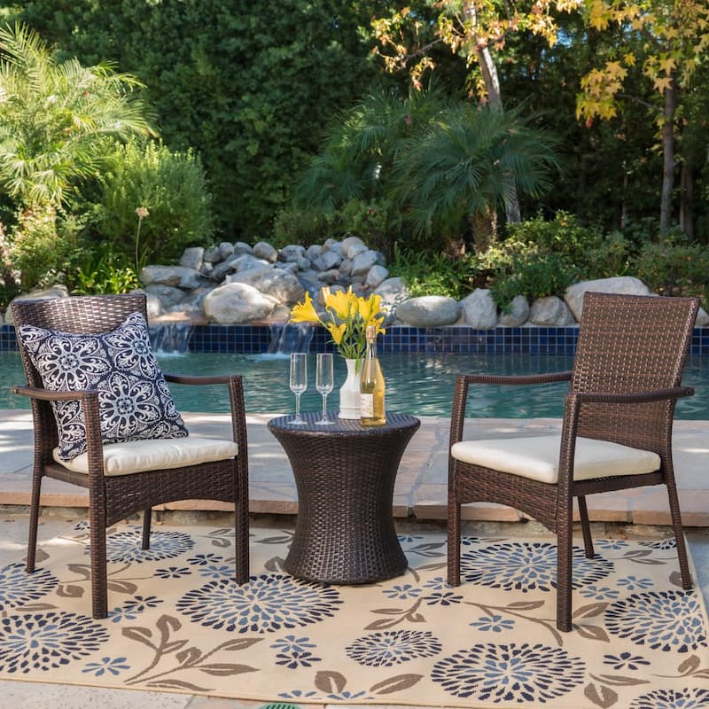 Christopher Knight Home 3-Piece Outdoor Wicker Chat Set with Cushions - N/A