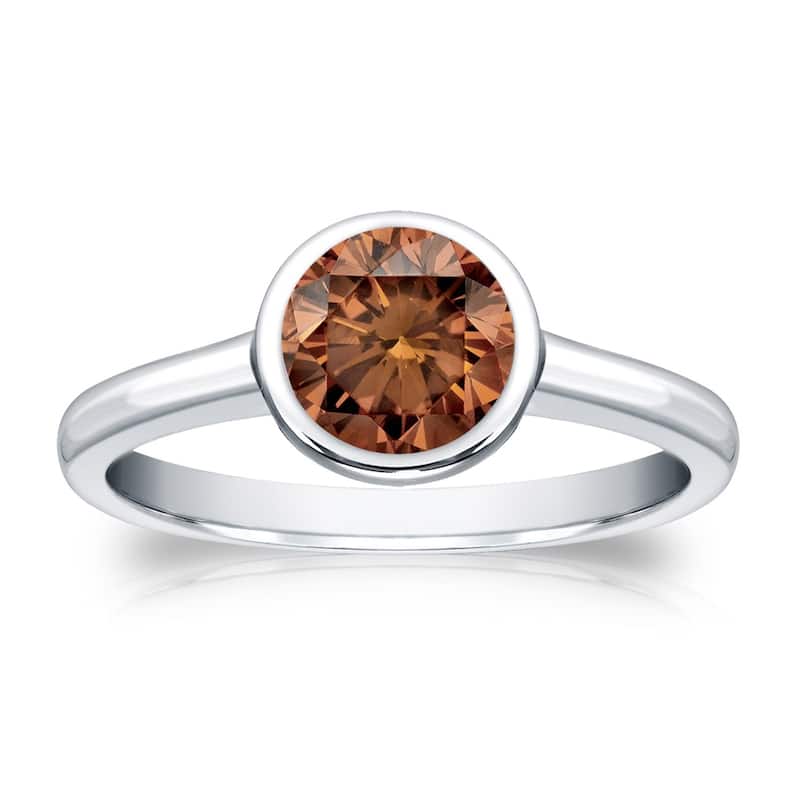 Auriya 3/4cttw Round Bezel Set Solitaire Brown Diamond Ring 14k Gold - 10 - White