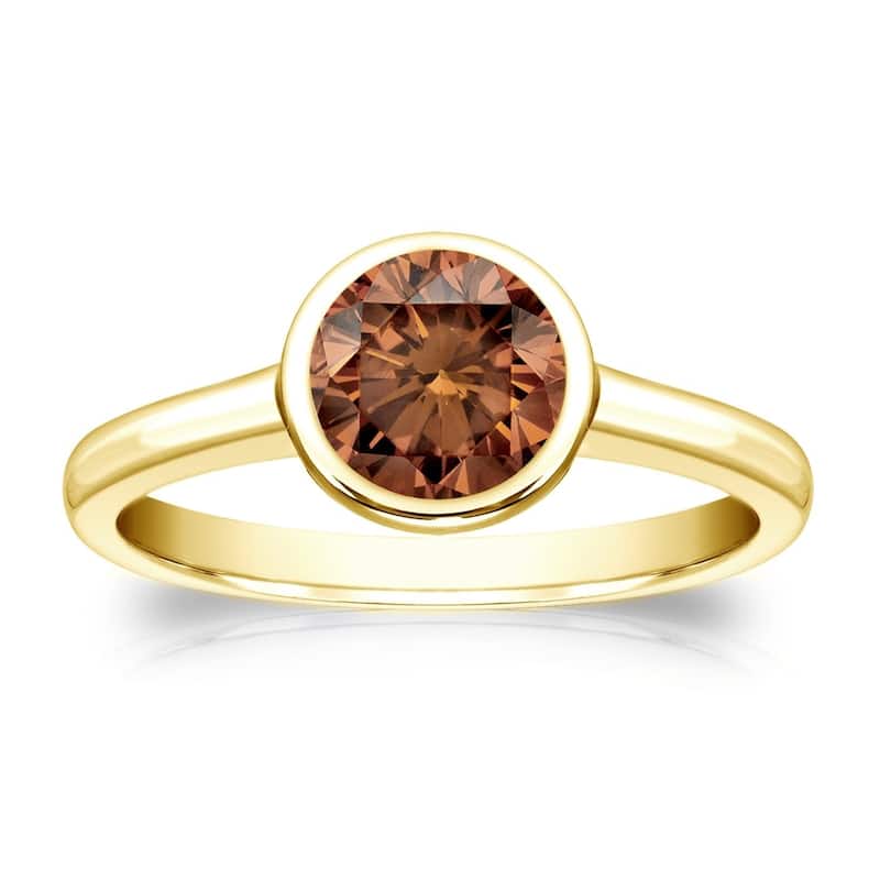 Auriya 3/4cttw Round Bezel Set Solitaire Brown Diamond Ring 14k Gold