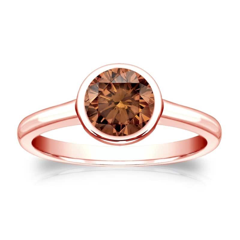 Auriya 3/4cttw Round Bezel Set Solitaire Brown Diamond Ring 14k Gold - 9.5 - Rose