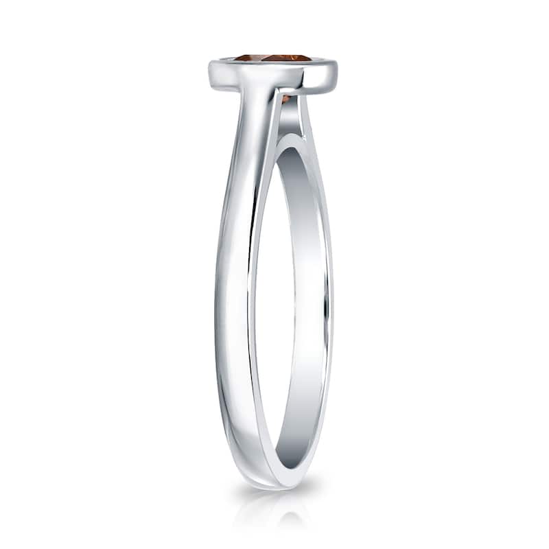 Auriya 3/4cttw Round Bezel Set Solitaire Brown Diamond Ring 14k Gold