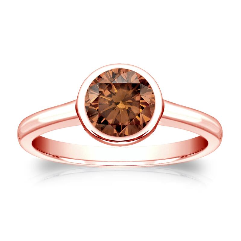 Auriya 3/4cttw Round Bezel Set Solitaire Brown Diamond Ring 14k Gold - 4 - Rose