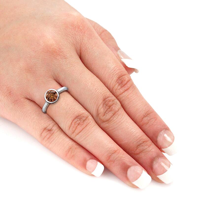 Auriya 1cttw Round Bezel Set Solitaire Brown Diamond Ring 14k Gold