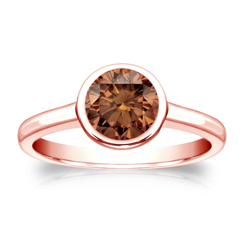 Auriya 1cttw Round Bezel Set Solitaire Brown Diamond Ring 14k Gold