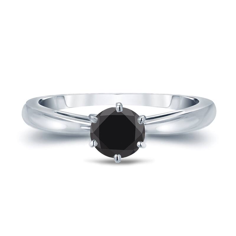 Auriya 1/2ctw Round Solitaire Black Diamond Engagement Ring 14k Gold 6-Prong