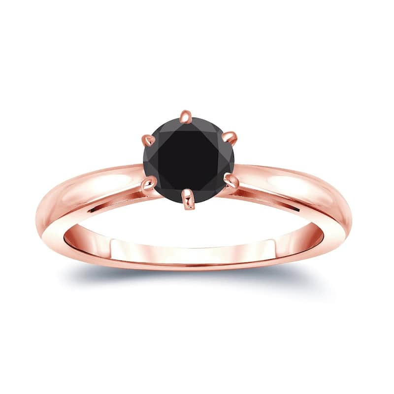 Auriya 1/2ctw Round Solitaire Black Diamond Engagement Ring 14k Gold 6-Prong - 4 - Rose