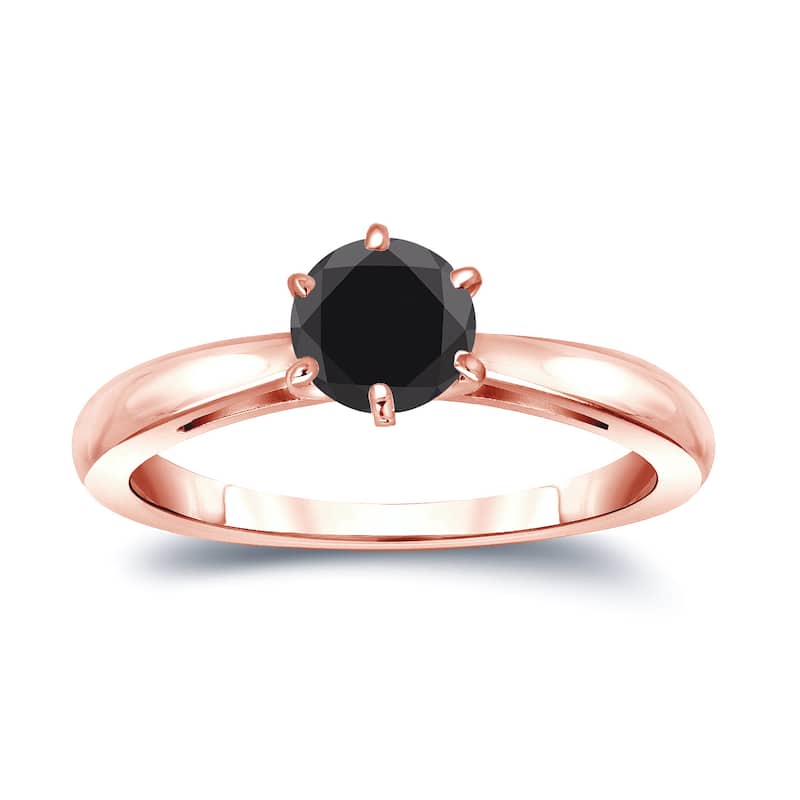 Auriya 1/2ctw Round Solitaire Black Diamond Engagement Ring 14k Gold 6-Prong