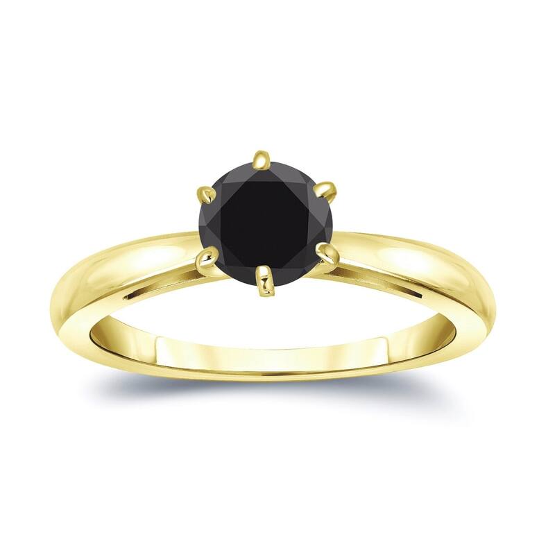 Auriya 14k Gold 3/4ctw Round Solitaire Black Diamond Engagement Ring 6-Prong - 4 - Yellow