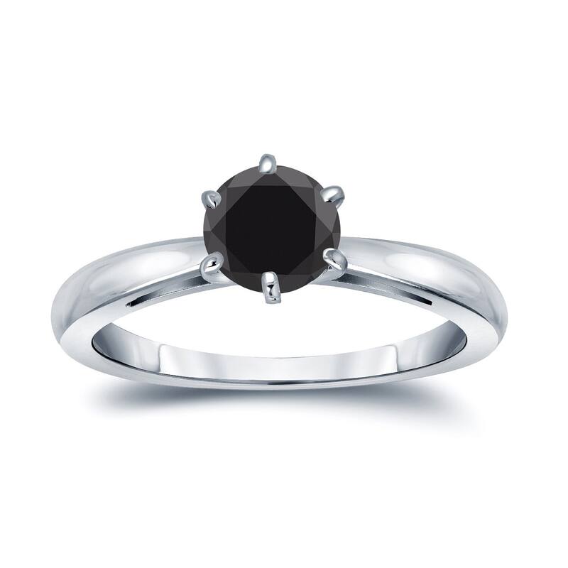Auriya 14k Gold 3/4ctw Round Solitaire Black Diamond Engagement Ring 6-Prong - 4 - White