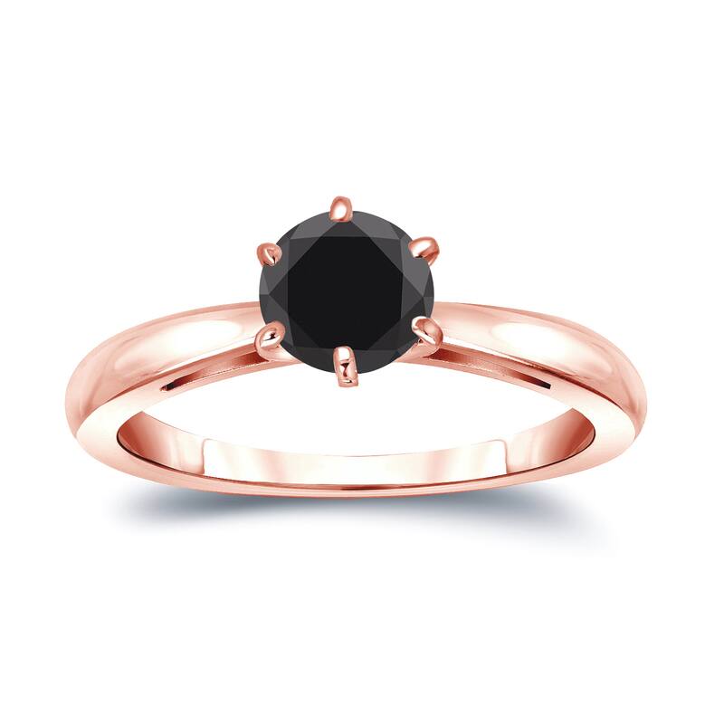 Auriya 14k Gold 3/4ctw Round Solitaire Black Diamond Engagement Ring 6-Prong
