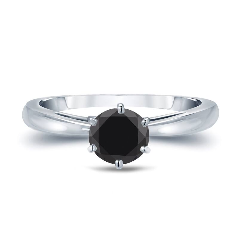 Auriya 14k Gold 3/4ctw Round Solitaire Black Diamond Engagement Ring 6-Prong