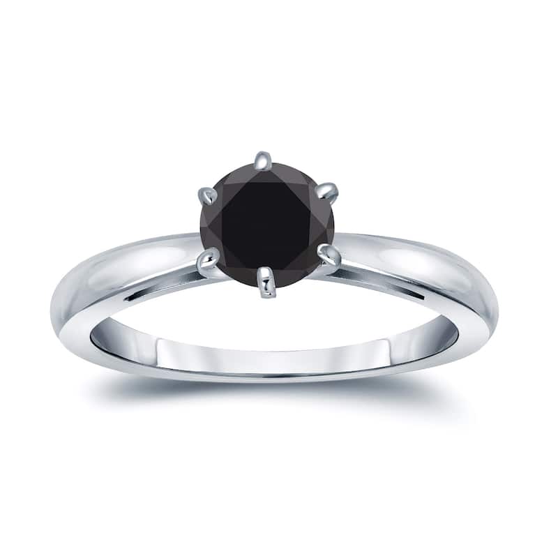 Auriya 14k Gold 3/4ctw Round Solitaire Black Diamond Engagement Ring 6-Prong