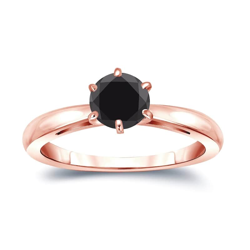 Auriya 14k Gold 3/4ctw Round Solitaire Black Diamond Engagement Ring 6-Prong - 4 - Rose