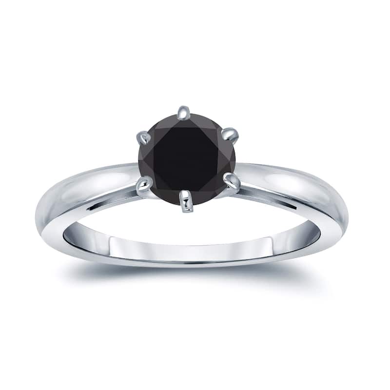 Auriya 14k Gold 1 carat TW Round Solitaire Black Diamond Engagement Ring 6-Prong