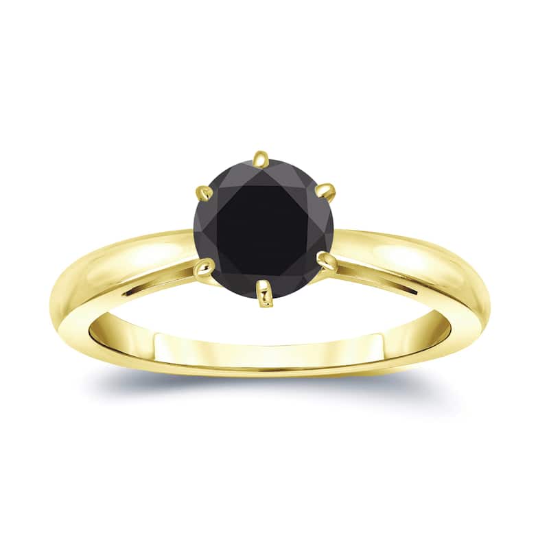 Auriya 14k gold 1 1/4 carat TW Round 6-prong Solitaire Black Diamond Engagement Ring