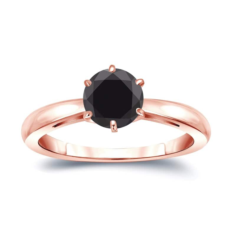 Auriya 14k gold 1 1/4 carat TW Round 6-prong Solitaire Black Diamond Engagement Ring - 4 - Rose