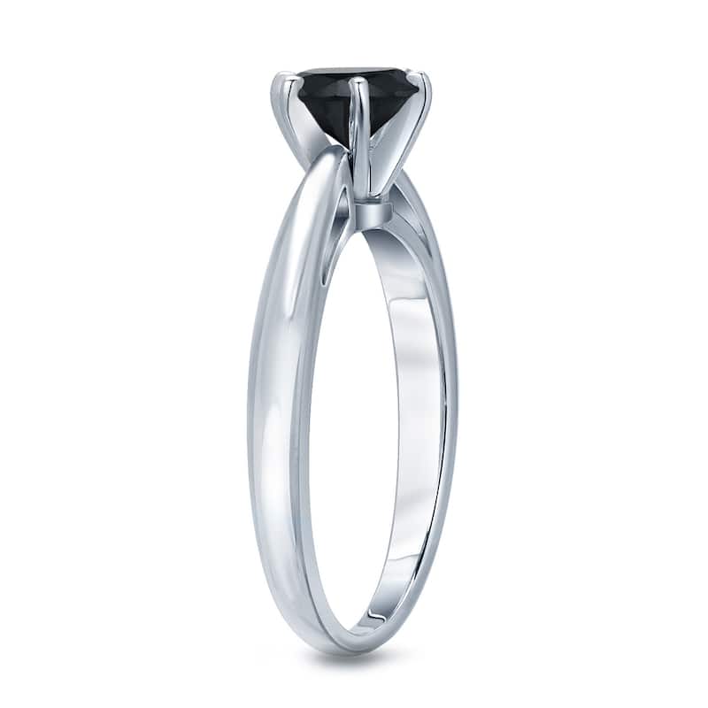 Auriya 14k Gold 1 1/2ctw Round Solitaire Black Diamond Engagement Ring 6-Prong