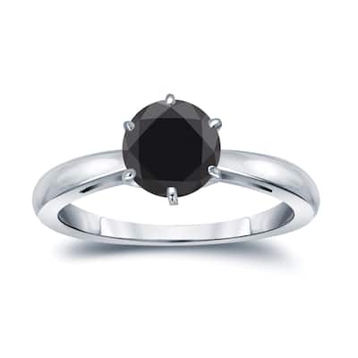 Auriya 14k Gold 2ctw Round Solitaire Black Diamond Engagement Ring 6-Prong