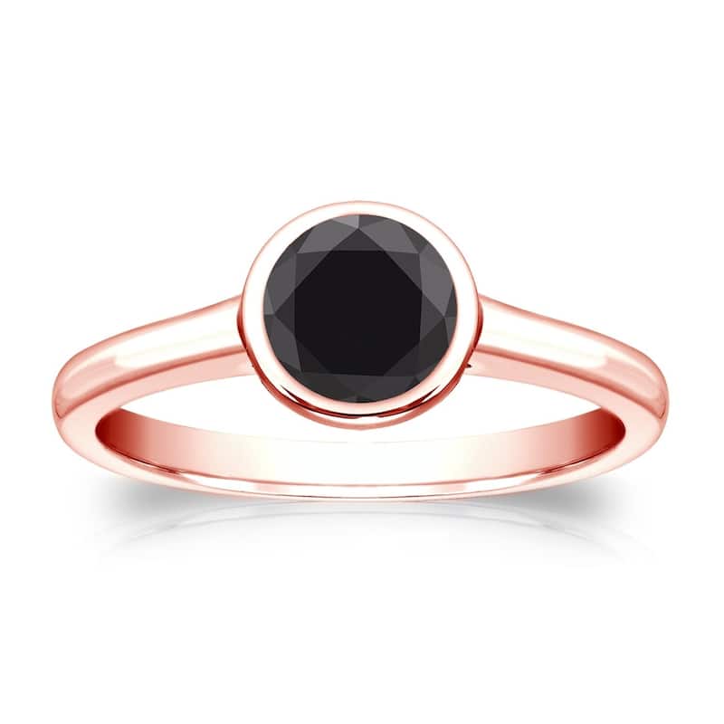 Auriya 14k Gold 1/2 carat TW Bezel-set Solitaire Black Diamond Engagement Ring - 4 - Rose