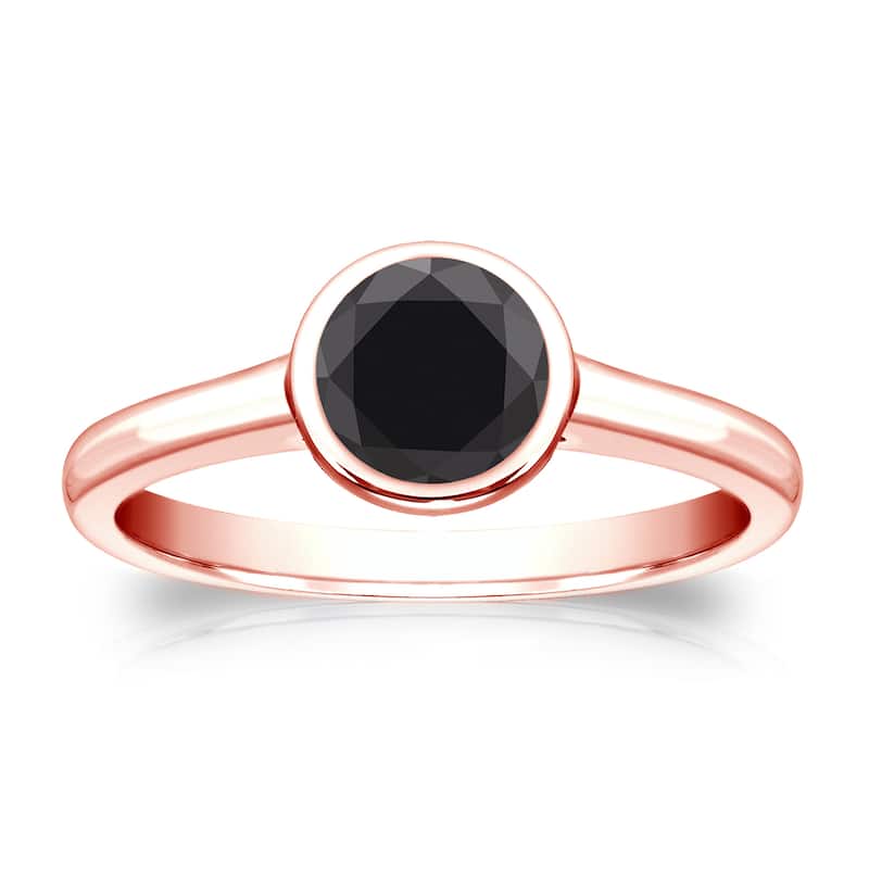 Auriya 14k Gold 1/2 carat TW Bezel-set Solitaire Black Diamond Engagement Ring