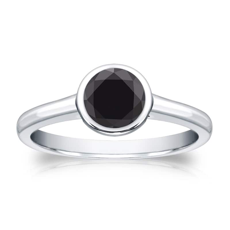 Auriya 14k Gold 1/2 carat TW Bezel-set Solitaire Black Diamond Engagement Ring - 4 - White