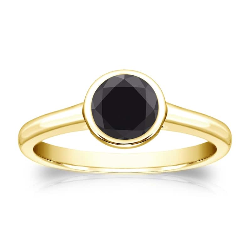 Auriya 14k Gold 1/2 carat TW Bezel-set Solitaire Black Diamond Engagement Ring - 4 - Yellow