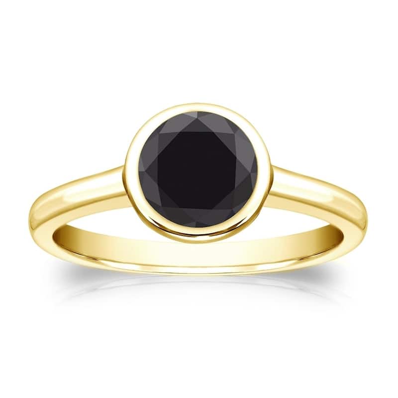 Auriya 14k Gold 1ctw Bezel-set Solitaire Black Diamond Engagement Ring - Yellow - 4