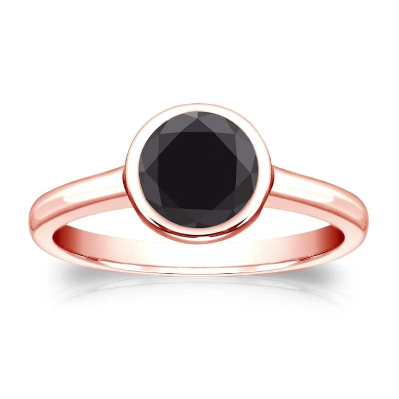 Auriya 14k Gold 1ctw Bezel-set Solitaire Black Diamond Engagement Ring - Rose - 4
