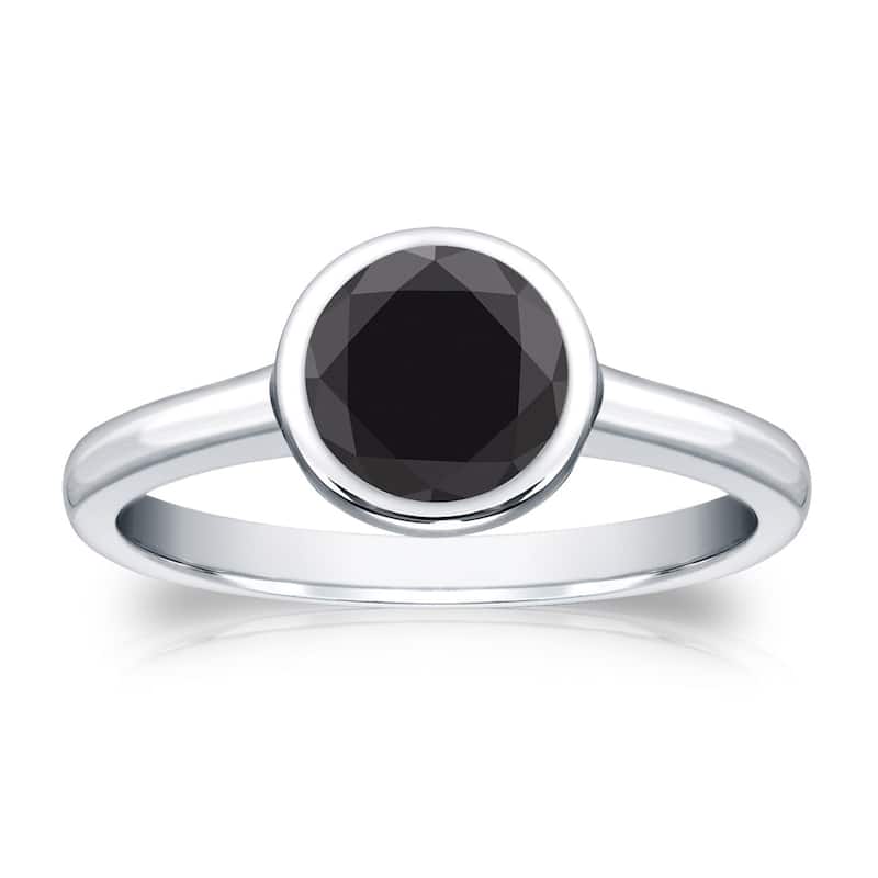Auriya 14k Gold 1ctw Bezel-set Solitaire Black Diamond Engagement Ring - White - 4