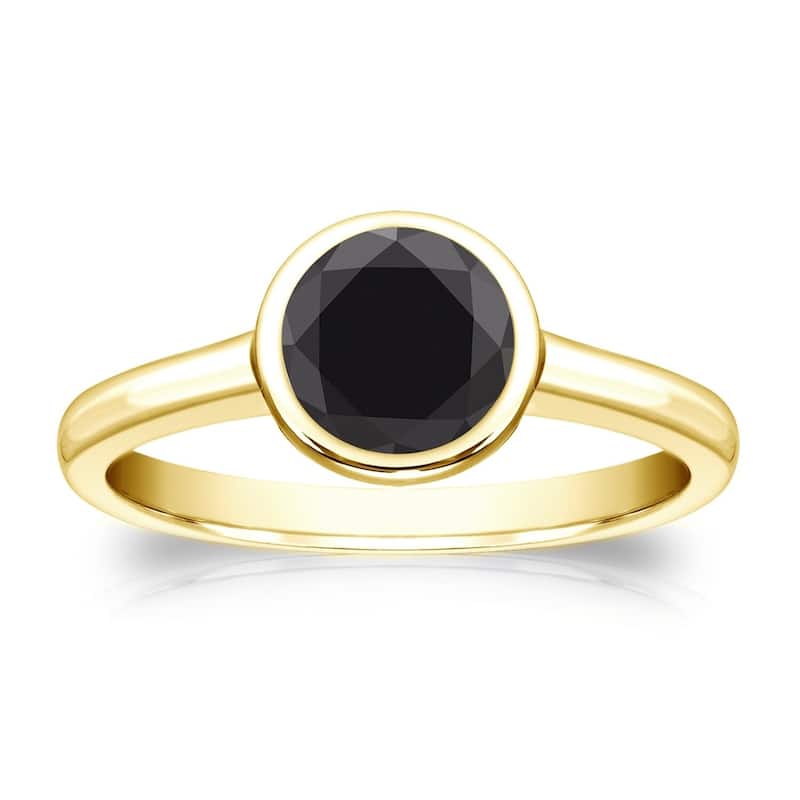 Auriya 14k Gold 3/4 carat TW Bezel-set Solitaire Black Diamond Engagement Ring - 4 - Yellow