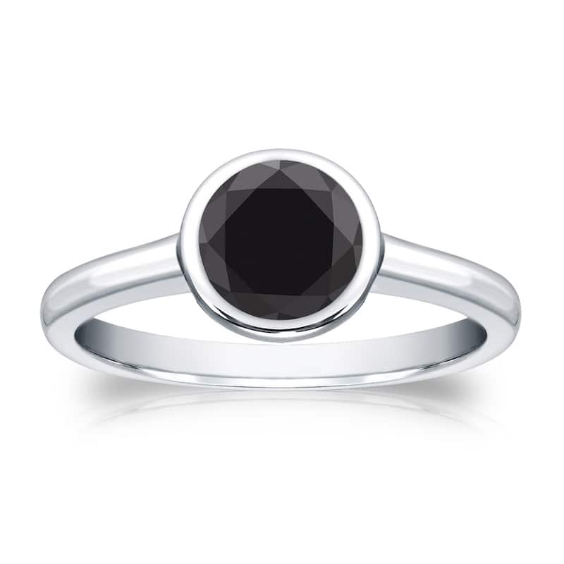 Auriya 14k Gold 3/4 carat TW Bezel-set Solitaire Black Diamond Engagement Ring - 4 - White