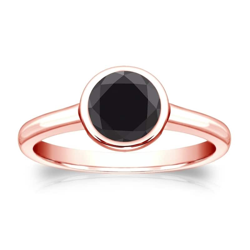 Auriya 14k Gold 3/4 carat TW Bezel-set Solitaire Black Diamond Engagement Ring - 4 - Rose