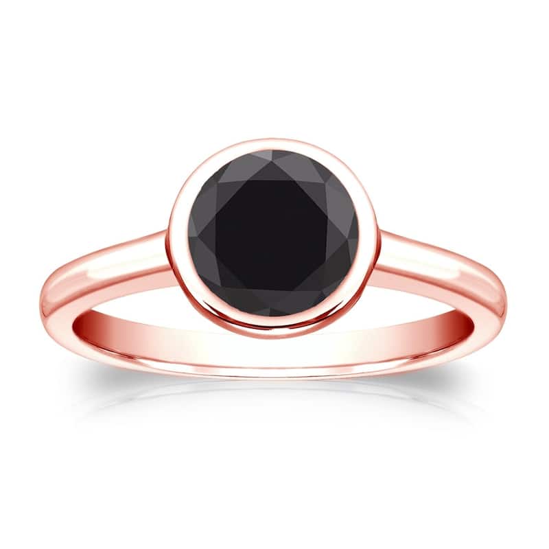 Auriya 14k Gold 1 1/4ctw Bezel-set Solitaire Black Diamond Engagement Ring - Rose - 4