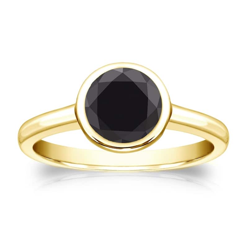 Auriya 14k Gold 1 1/4ctw Bezel-set Solitaire Black Diamond Engagement Ring - Yellow - 4
