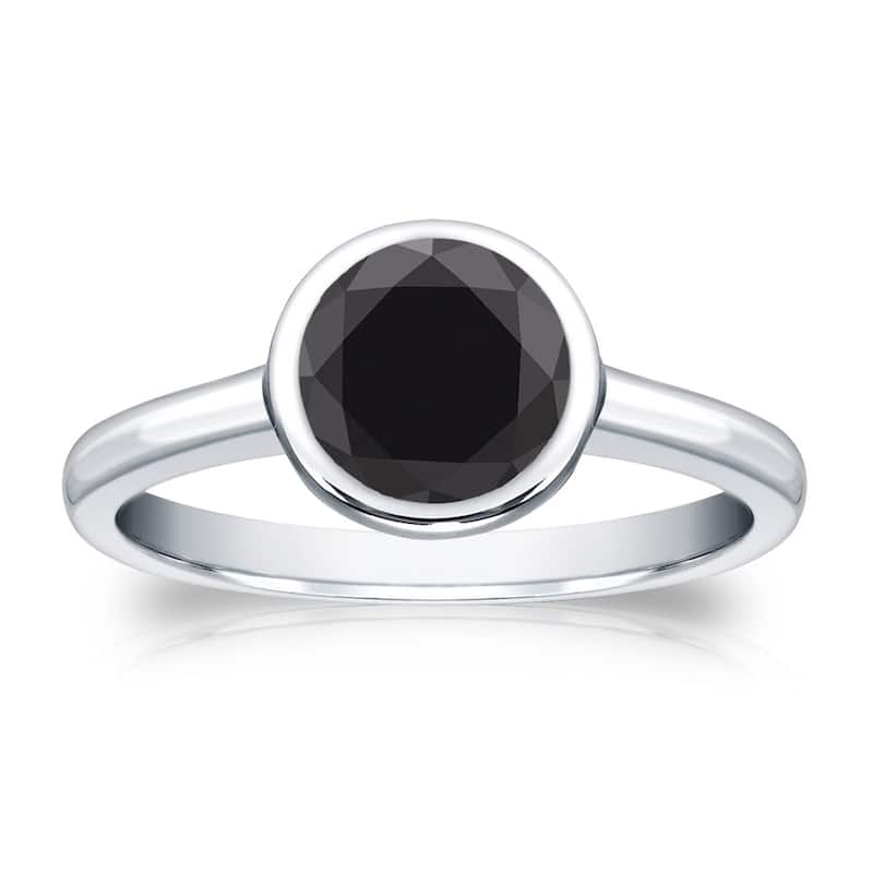 Auriya 14k Gold 1 1/4ctw Bezel-set Solitaire Black Diamond Engagement Ring - White - 4